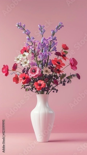 Obraz Vase arrangement competition flat design side view floral design theme 3D render Complementary Color Scheme