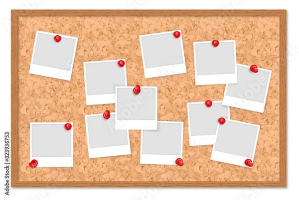 Fototapeta polaroids pins corkboard no backgrounod easy to use