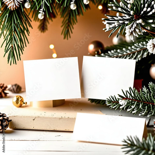 Fototapeta Mock-up, Christmas business card, design. Generative AI