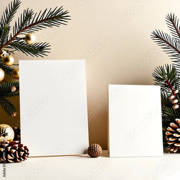 Fototapeta Mock-up, Christmas business card, design. Generative AI