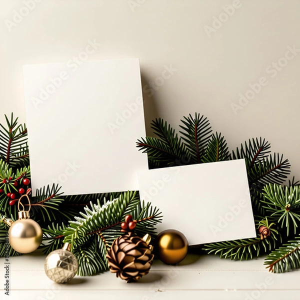 Fototapeta Mock-up, Christmas business card, design. Generative AI