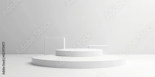 Fototapeta Stage Display. Modern Pedestal Platform Stand on White Room Background for Advertising