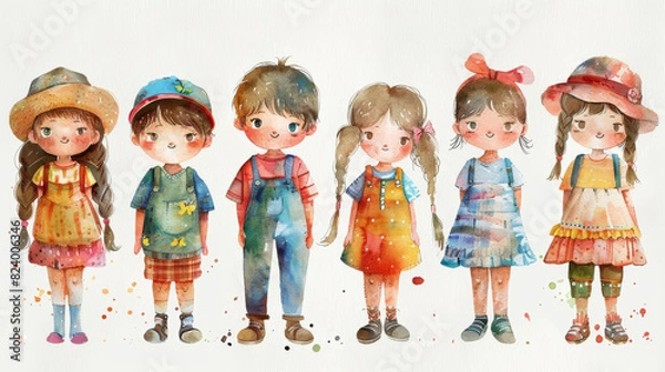 Fototapeta Watercolor hand drawn kids illustration