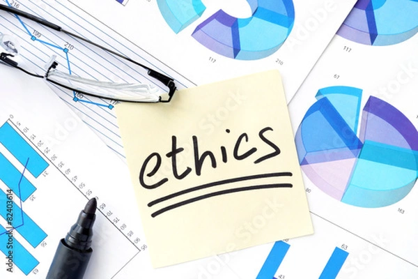 Fototapeta Papers with graphs and ethics business  concept.