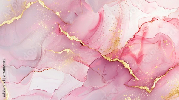 Fototapeta The background texture of a pink diamond with golden lines