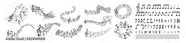 Fototapeta Music notes icon set, Music notes symbol. Musical note wave. Music notes melody on transparent background
