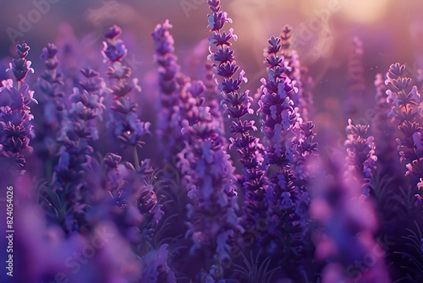 Fototapeta A vast lavender field in full bloom under a clear sky