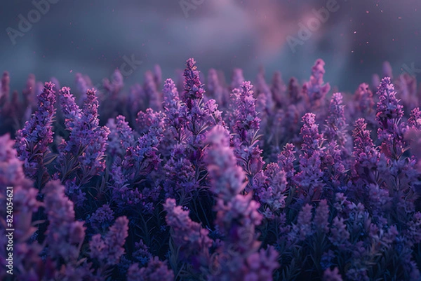 Fototapeta A vast lavender field in full bloom under a clear sky