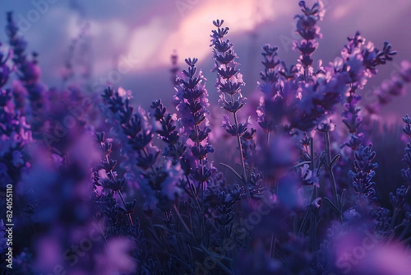 Fototapeta A vast lavender field in full bloom under a clear sky