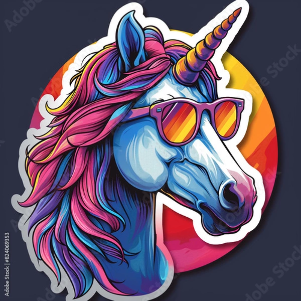 Fototapeta Unicorn Sticker Wearing Sunglasses