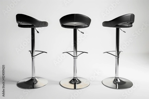 Fototapeta Three Black Stools Aligned Sideways