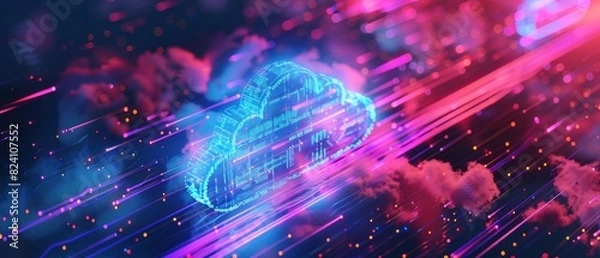 Fototapeta Neon light cloud computing futuristic technology