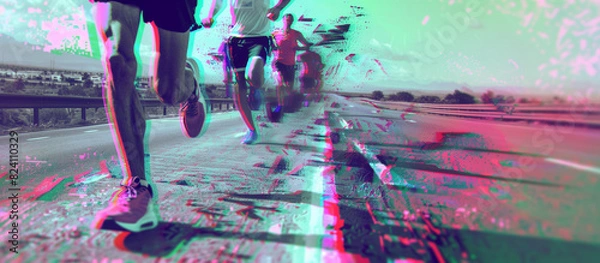 Fototapeta Synthwave style of a professional runners running