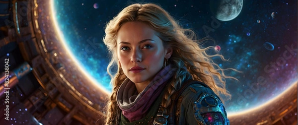 Fototapeta Sci-fi heroine in an interstellar setting