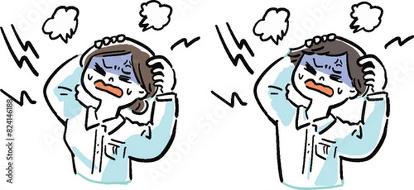 Obraz 怒る　癇癪を起こす男性と女性のマンガ風イラスト　バストアップ