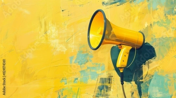 Obraz vibrant yellow megaphone on matching background bold advertising and promotion symbol digital painting