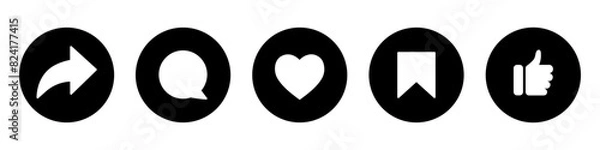 Fototapeta Icon Set Post Social Media, Like, Save, Comment, subscribe, and Share