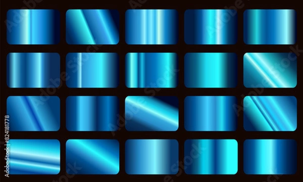 Fototapeta blue gradients metallic gradients set, Vector set of blue metallic gradients, Blue Color Gradient Collection of Swatches,  Blue metal gradient set. Gradation design swatches collection