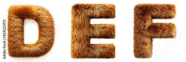 Fototapeta Letters D, E, F. Brown Dog Fur Alphabet.