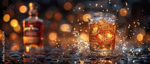 Obraz A bottle of Jack Daniels sits next to a glass of the liquor