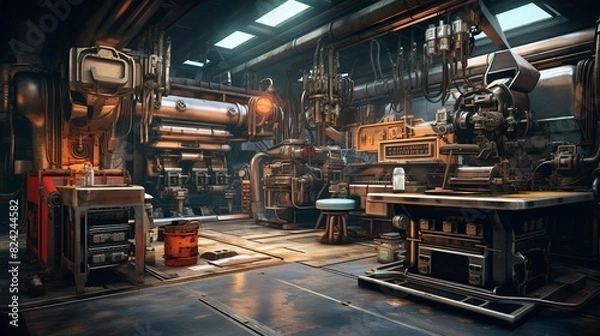 Obraz A photo of a clean and organized automotive welding workshop.