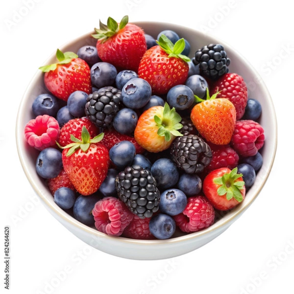 Fototapeta A bowl of vibrant mixed berries isolated on Transparent background.