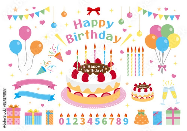 Obraz かわいい誕生日ケーキのイラスト素材