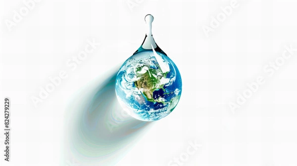 Fototapeta Earth in a Water Drop - This photo features an Earth globe inside a water drop, symbolizing the importance of water resources and environmental protection.