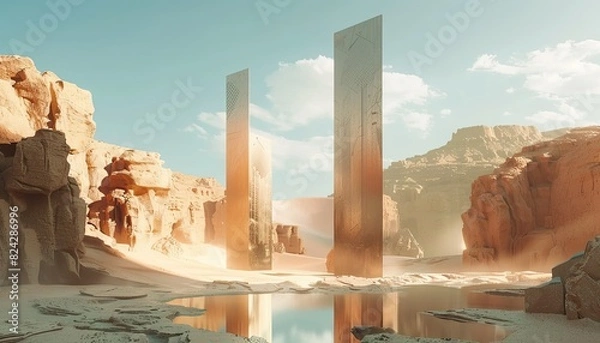 Fototapeta Abstract monument in desert oasis