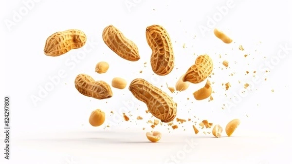 Obraz Falling peanut isolated on white background.