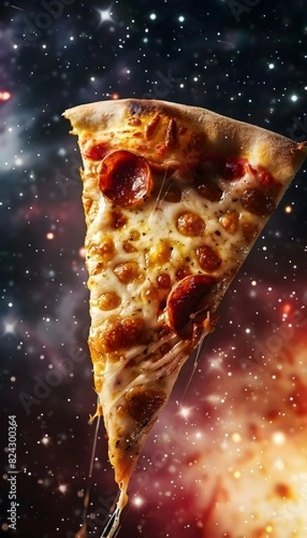 Obraz Cosmic Pizza Slice Floating in the Midst of a Breathtaking Galaxy with Swirling Nebulae and Dazzling Stars in the Vast Expanse of the Infinite
