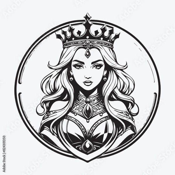 Fototapeta mascot logo Majestic queen Vector Outline black color in white background