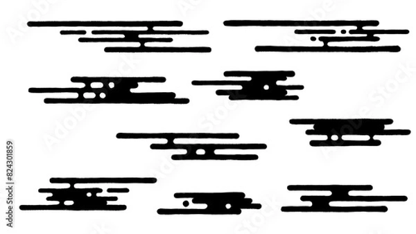 Fototapeta 横長の筆タッチの和柄の雲、エ霞の素材イラスト