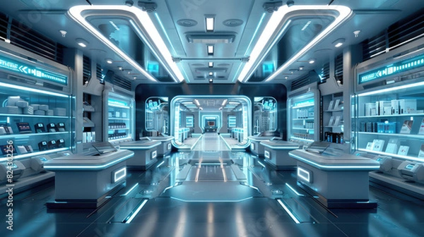 Fototapeta Futuristic Store with AI Assistance