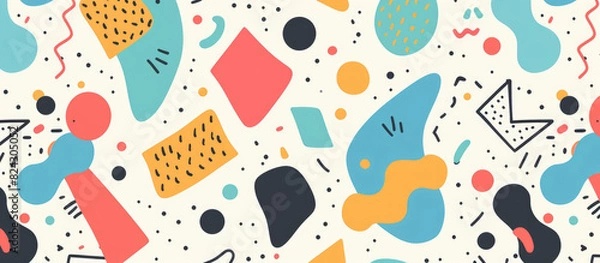 Obraz Seamless pattern with colorful hand drawn shapes and doodles, flat vector illustration in the style of playful cartoon illustrations