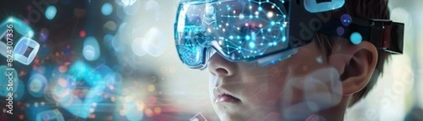 Fototapeta The virtual reality headset allows you to experience a new world, new life.