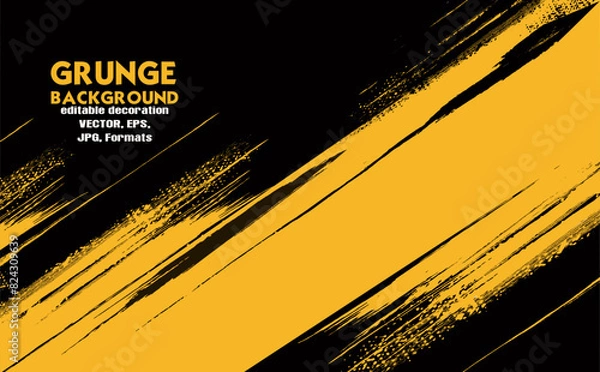 Fototapeta Yellow grunge brush streaks painting on black background, Abstract Sport Grunge Style Background. Grunge Yellow Texture In Dark Background.