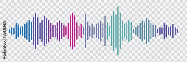 Fototapeta Abstract sound wave stripe lines colorful gradient equalizer isolated on transparent background in concept music, sound, technology.