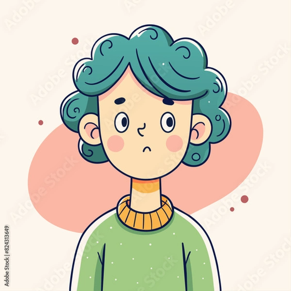 Fototapeta Minimalist person with a nervous expression, crafted in an adorable doodle style, Generative AI