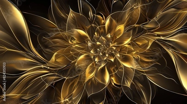 Fototapeta An elegant abstract gold floral texture featuring symmetrical petals and graceful vines, offering a lavish and timeless design.