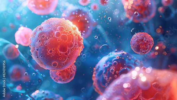 Obraz Microscopic organisms bacteria and cells and viruses under microscope