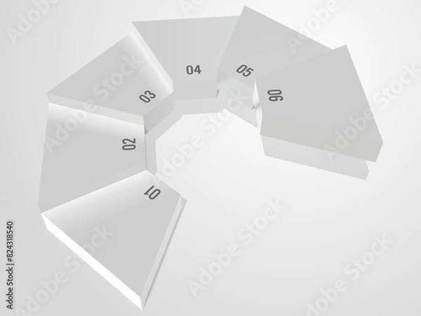 Obraz  6段階のステップを表現するモノトーンインフォグラフィック　ベクターイラストレーション