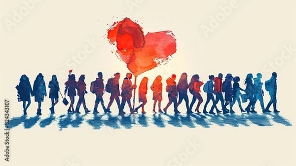 Fototapeta A love that inspires acts of advocacy and social justice, depicted by a group of people marching together for a cause, signifying the passion, commitment image