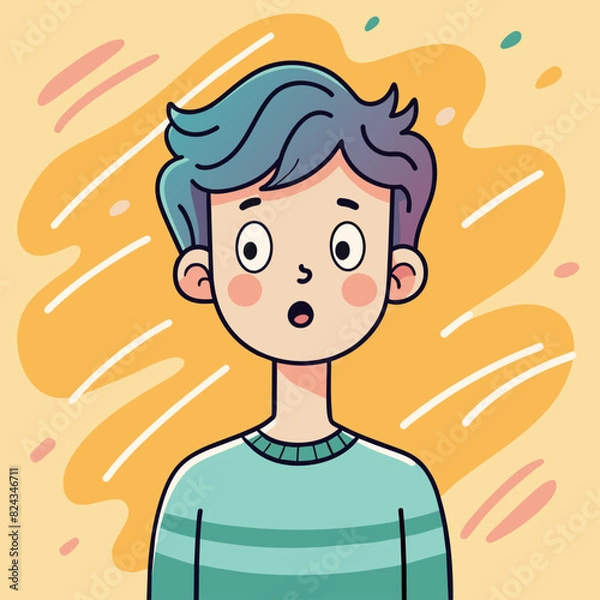 Fototapeta Minimalist person with a surprised expression, crafted in an adorable doodle style, Generative AI