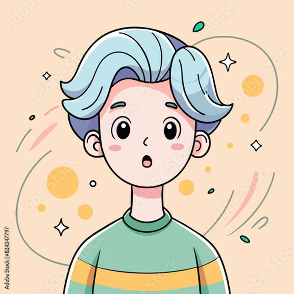 Fototapeta Minimalist person with a surprised expression, crafted in an adorable doodle style, Generative AI