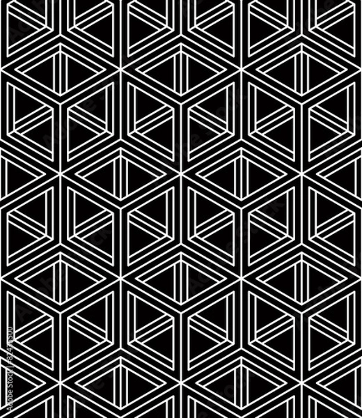 Fototapeta Geometric seamless pattern, endless black and white vector regul