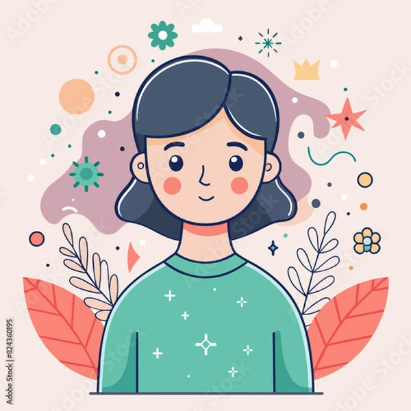 Fototapeta Minimalist person with a content expression, crafted in an adorable doodle style,  Generative AI