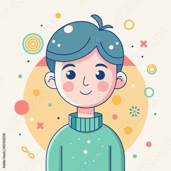 Fototapeta Minimalist person with a content expression, crafted in an adorable doodle style,  Generative AI