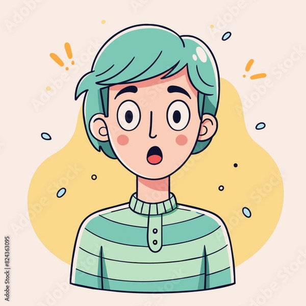 Fototapeta Minimalist person with a surprised expression, crafted in an adorable doodle style, Generative AI