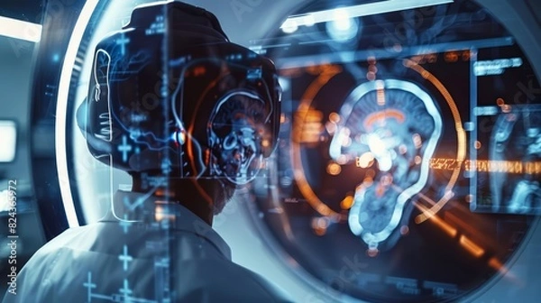 Fototapeta A close up of a radiologist examining an MRI scan